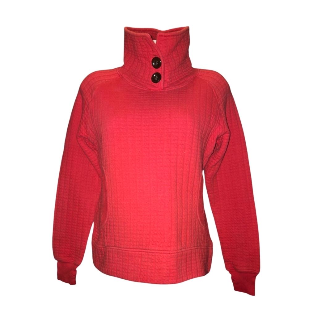 Kavu Red Textured Stretch Fleece Long Sleeve Buttoned Turtleneck Pullover Size M
